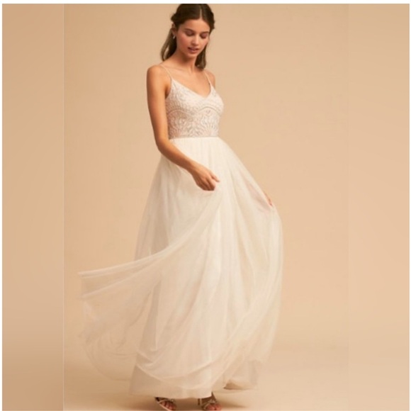 Anthropologie Wedding Dress PETITE BHLDN Naya Dress Size 4 Nude Ivory Color - Picture 1 of 14